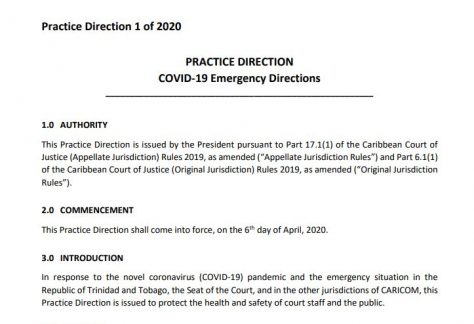 Practice Direction 1 Of 2020 Covid 19 Emergency Directions