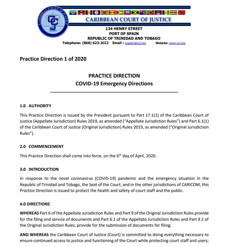 Read more about the article CCJ ISSUES COVID-19 EMERGENCY DIRECTIONS